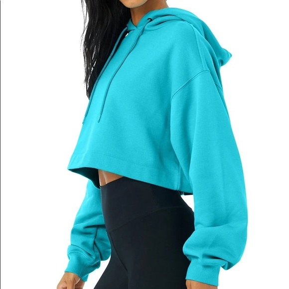 ALO Yoga Tops - Alo Bae hoodie crop sweatshirt bright aqua blue